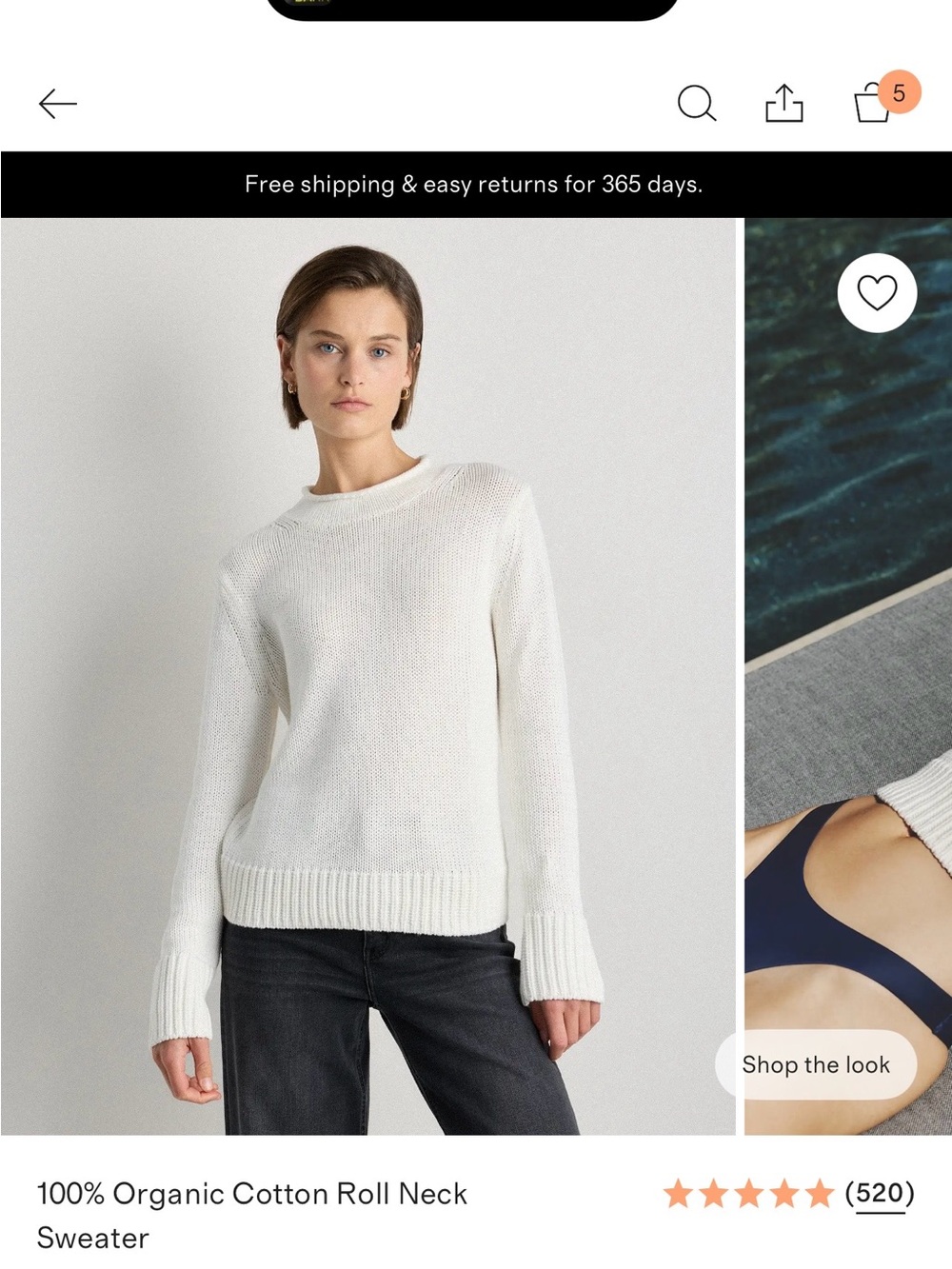 Quince White Organic Cotton Roll Neck Sweater